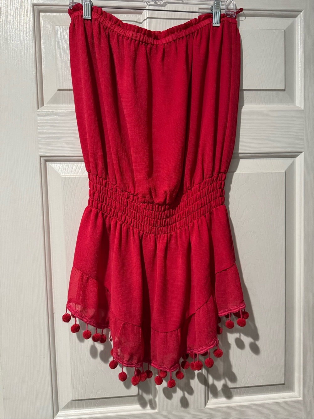 Ramy Brook Bright Red Strapless Textured Romper